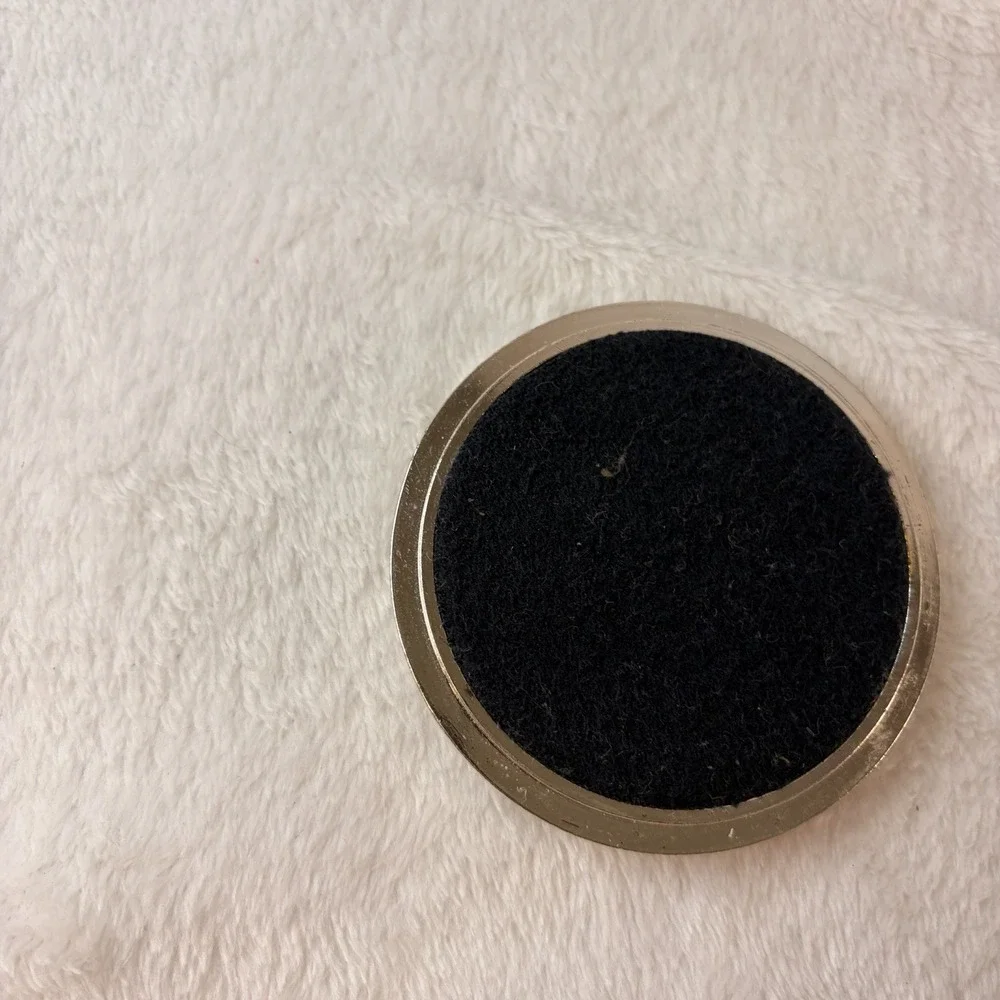 Vintage Silvertone Ribbed Round Trinket Box Rhinestone Lid Velvet Lined As Is